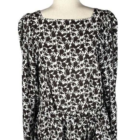 BOSS DUFFI LONG SLEEVE TIE WAIST DRESS IN BLACK‎ COFFEE FANTASY NWT WOMEN'S 6 - Picture 3 of 16